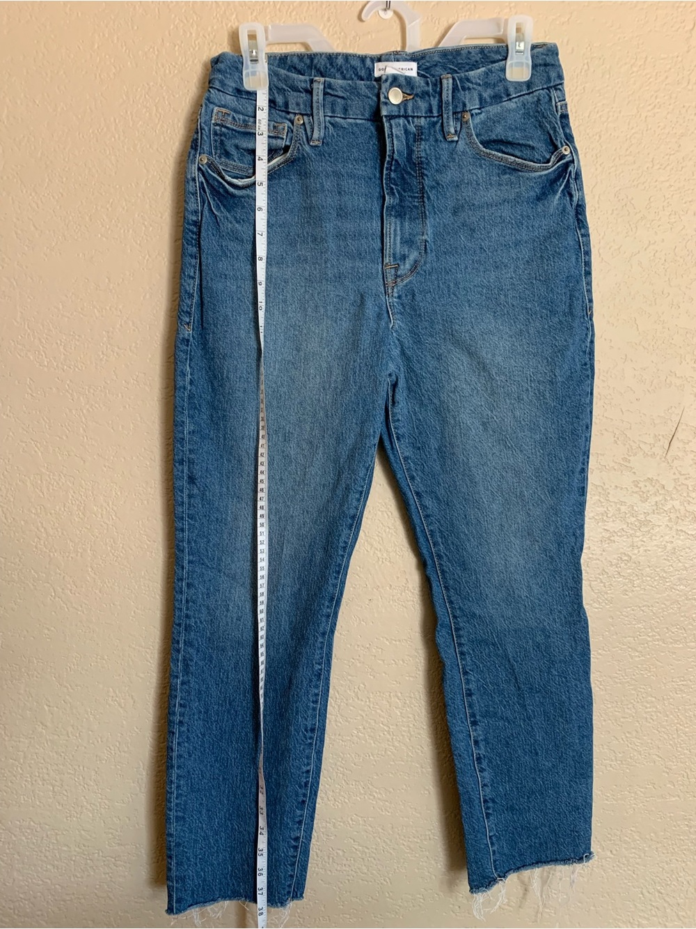 Good American Medium Blue Raw-Hem Denim pants